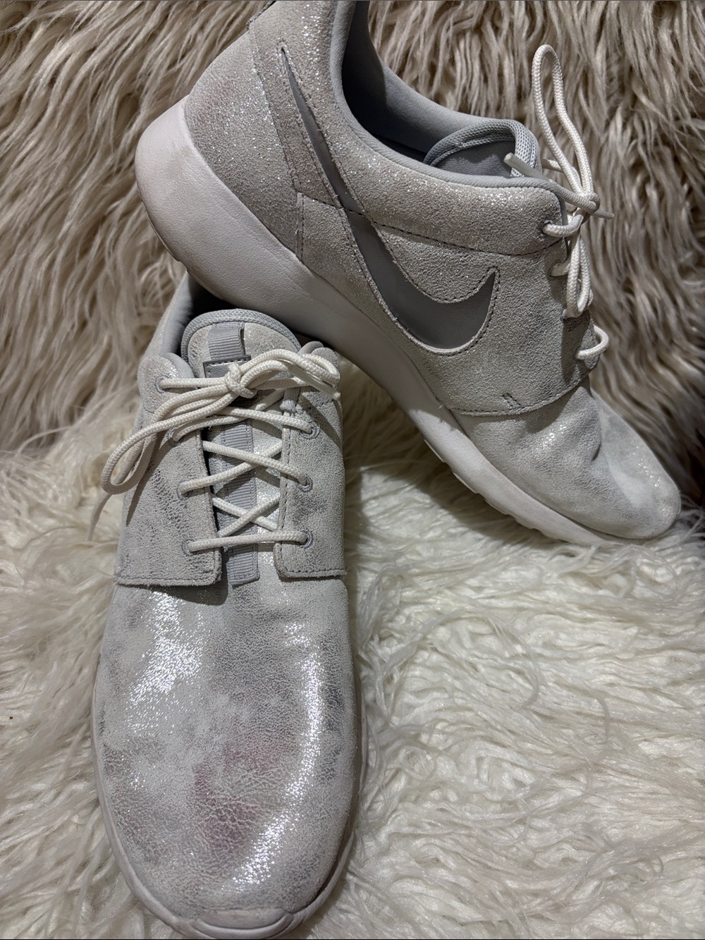 Nike Light Silver Suede Glitter Swoosh Sneakers